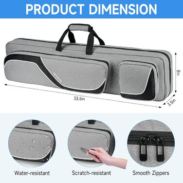 Чохол для більярдних київ на 4 основи та 5 жозлів, сумка для більярдних київ сірого кольору, 14 кишень, з регульованим плечовим ременем (L)