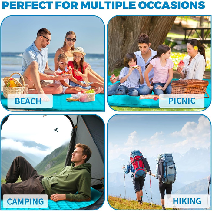 Надувна туристична матрац Isomatte для кемпінгу, самонадувна, ультралегка, для 2 осіб, з насосом та подушкою, блакитна