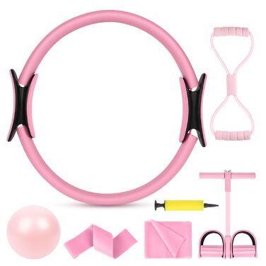 Pilates Ring набір 38 см (Рожевий) з ручками, 6 предметів для йоги, фітнесу, пресу, стегон, ніг