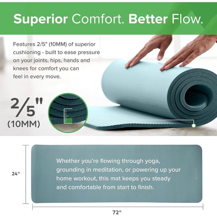 Yogamat Gaiam Essentials, товстий (1 см) чорний, 183x61 см, з ременем для транспортування - для йоги та фітнесу