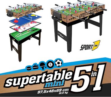 Мультиігровий стіл Sport1 Supertable Mini 5-в-1: футбол, хокей, більярд, теніс, керлінг, 97,5x48x69 см, з аксесуарами