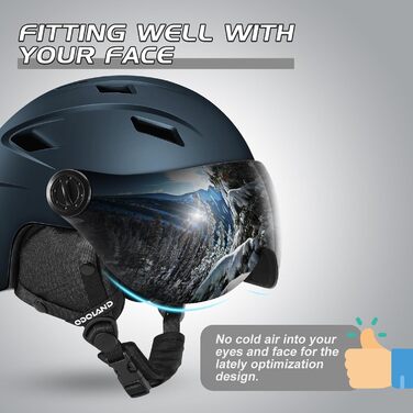 Шолом гірськолижний Odoland для дорослих з візором, темно-синій (55-59 см)