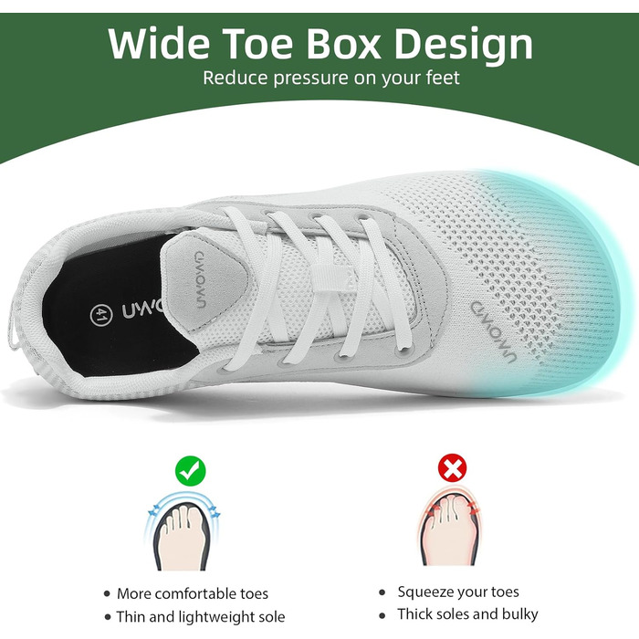 Легкі дихаючі кросівки Barfußschuhe для чоловіків та жінок | Широка передня частина, підошва 4 мм | Зручні для спорту, відпочинку та повсякденного носіння (44 EU, Білий)