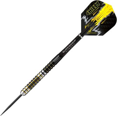 Професійні дротики Harrows Dave 'Chizzy' Chisnall 90% вольфрам, сталевий наконечник, 22 г, Supergrip Carbon, 100 мкм Chizzy Flights
