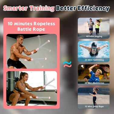 Битва-мотузка TOGETDREAM без мотузки, регульована, для тренування всього тіла, спалювання жиру, кардіо та силових тренувань, рожева