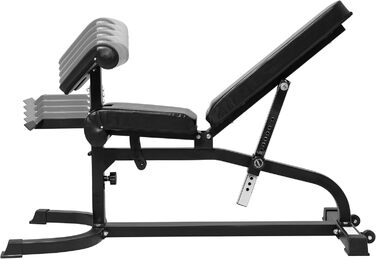 Мультифункціональна лава для жиму GORILLA SPORTS®, 13-рівнева регулювання, 151x63x114 см, зі стійкою для біцепса і фіксатором для ніг, сталева, чорна – тренувальна, універсальна, для фітнесу, жиму лежачи