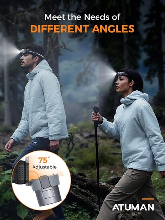 Налобний ліхтар ATuMan MH1 LED, 2 шт. з зарядним кейсом 6600mAh, 10 режимів світла, сенсор, IPX4, для кемпінгу/походів/бігу