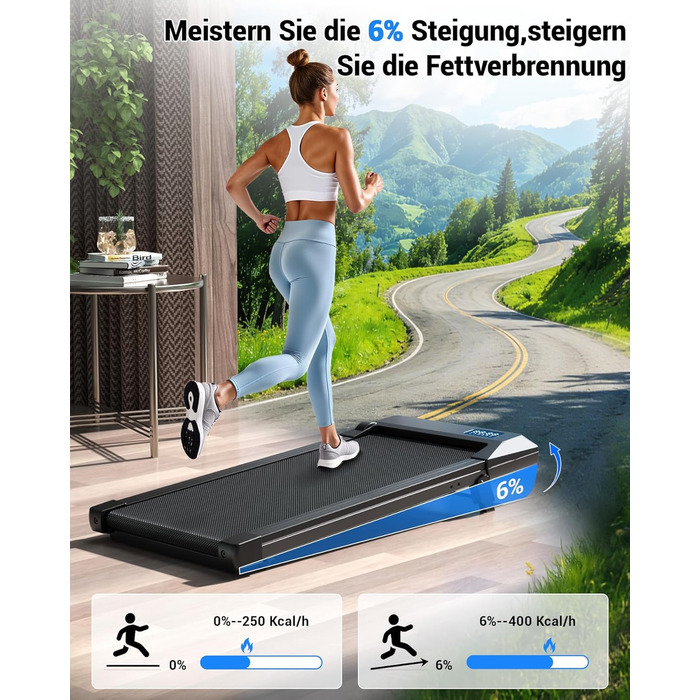 Бігова доріжка DeerRun Walking Pad під стіл з ухилом 6%, для дому та офісу, компактна, з додатком, пультом та LED-дисплеєм, до 136 кг, чорна глянцева