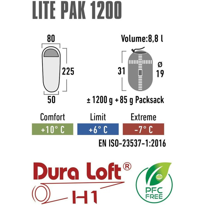 Спальний мішок High Peak Lite Pak 1200 | 23263 - легкий та компактний