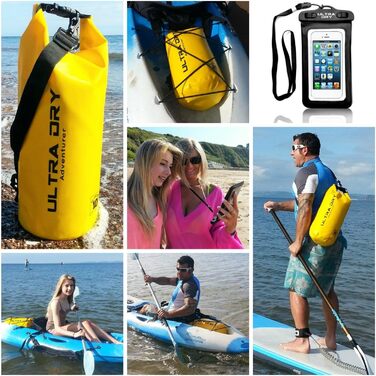 Водонепроникна сумка-мішок Ultra Dry Adventurer 5L з кишенею для телефону та регульованим плечовим ременем для каякінгу, риболовлі, кемпінгу (Блакитна)
