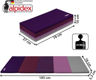 Гімнастичний мат ALPIDEX складаний 185x78x3,2 см, спортивний мат для дому, дітей та дорослих, фіолетовий