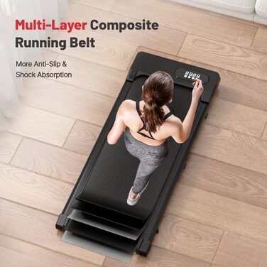 Електрична бігова доріжка Dskeuzeew Walking Pad з регулюванням нахилу для дому та офісу, портативний тренажер для ходьби з LCD-дисплеєм, чорна