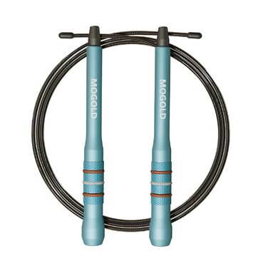 Скакалка Springseil для дорослих, фітнес, швидкість, алюмінієві ручки блакитні, 300 см, PVC-сталевий трос, 360° обертання, антиковзний, для CrossFit