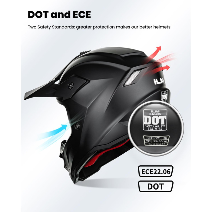 Дитячий мотокросовий шолом ILM Z705 з окулярами, маскою і рукавицями, ECE, матовий чорний, розмір M