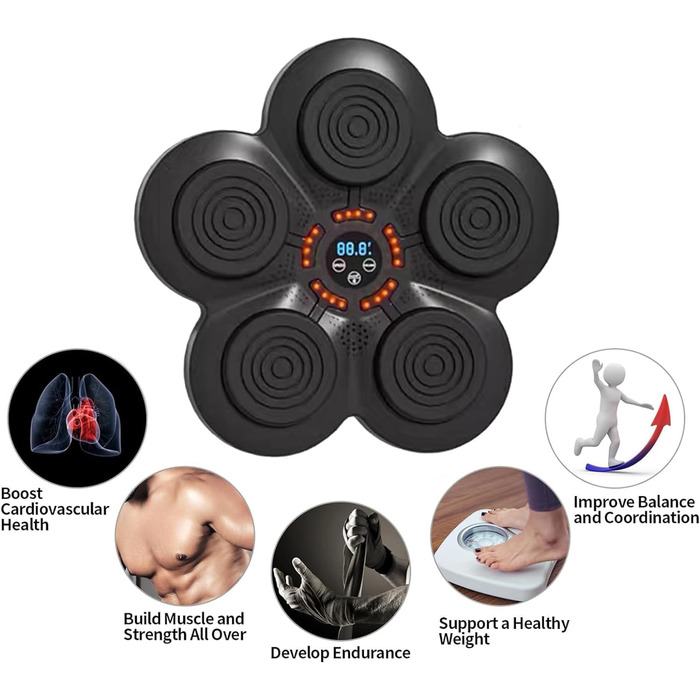 Музична тренувальна машина Boxtrainingsmaschine: смарт-стінка для боксу з рукавичками, 9 режимів швидкості, реакція рук/очей/швидкості для зняття стресу, чорний