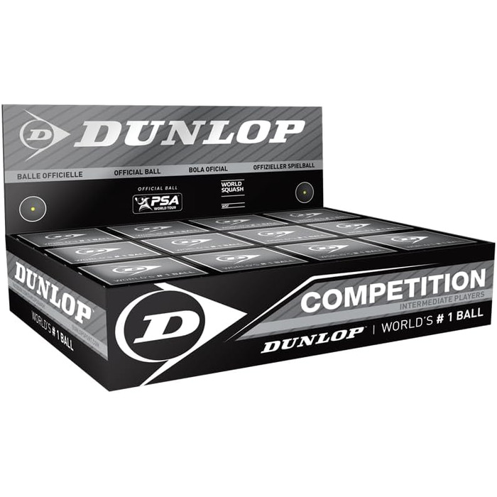 М'ячі для сквошу Dunlop Competition жовті, для початківців і досвідчених, 12 шт.