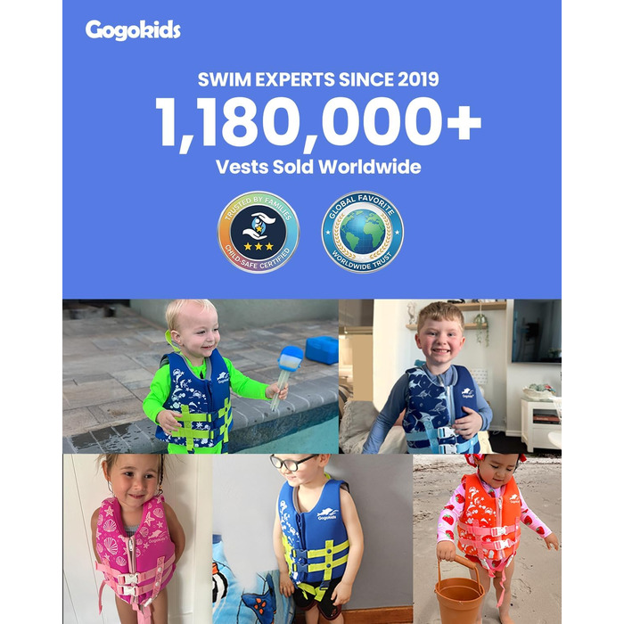 Дитячий рятувальний жилет для плавання Gogokids (хлопчикам та дівчаткам) рожевий з дельфінами, для навчання плаванню