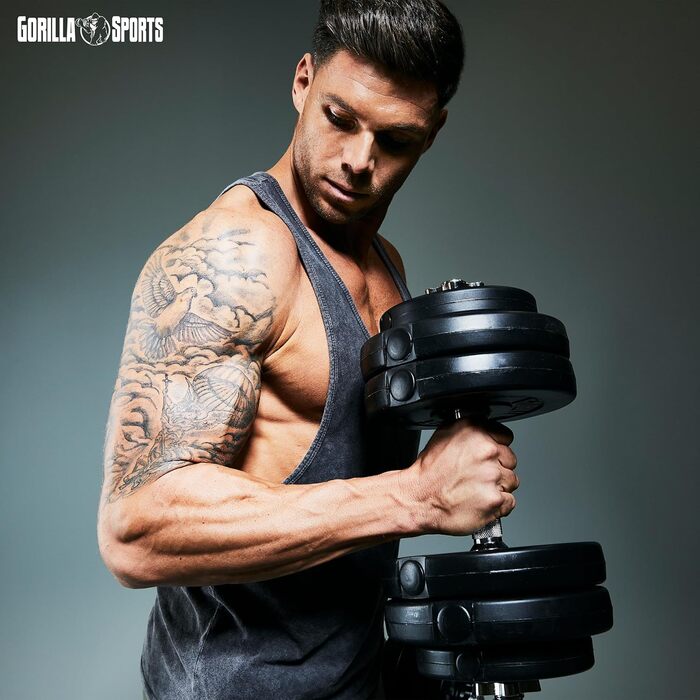 Набір гантелей GORILLA SPORTS 30 кг, пара, Ø30 мм, пластикові, з грифами та зірковими замками