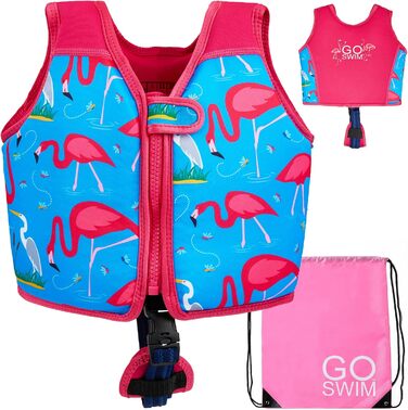 Дитячий жилет для плавання Go Swim Fab Flamingos L (3-6 років, 19-30 кг) з безкоштовною сумкою для плавання