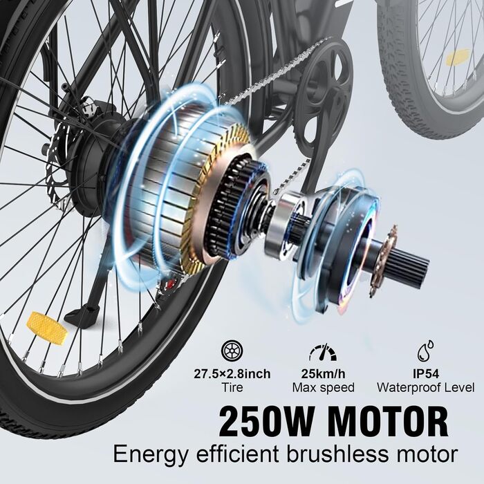Електровелосипед HITWAY 27.5″, гірський Pedelec 250W, акумулятор 432Wh, запас ходу до 100 км, 7 швидкостей, для дорослих, 2024