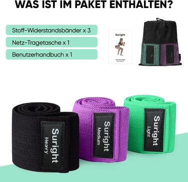 Фітнес-еластичні стрічки Suright: резистентні гумки для йоги, силових тренувань, ніг та сідниць. Набір для фітнесу (зелений, фіолетовий, чорний)
