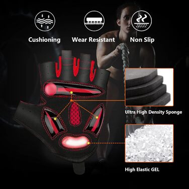 Фетровые перчатки MTB напівпальці літні для чоловіків та жінок, з гелевою амортизацією, дихаючі, зручні, неслизькі. Підходять для велосипедів, мотоциклів, фітнесу. Червоні