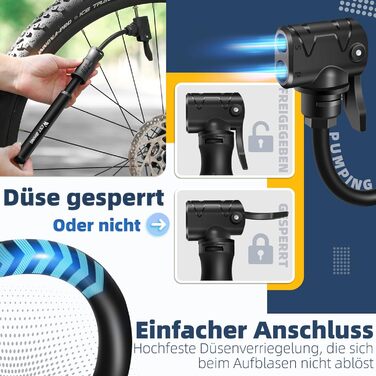 West Biking Mini насос для велосипеда - алюмінієвий насос для велосипеда, підходить для всіх типів вентилів, портативний, компактний, швидке накачування шин, легкий міні-насос для велосипеда, MTB, шосе, м'ячів, чорний