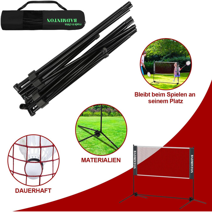 Мережа для бадмінтону Icodm портативна, регульована висота, для саду, вулиці, тренувань (5.1 м)