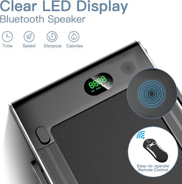 Електрична бігова доріжка DREAMADE, складана, з Bluetooth, LED-дисплеєм, дистанційним керуванням і тримачем для телефону, 12 км/год, срібляста, для дому