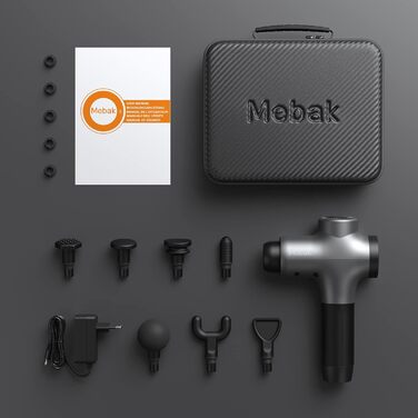 Масажний пістолет Mebak 3, електричний для м'язів і фасцій, 3200 уд/хв, 12 мм амплітуда, 7 насадок, 5 режимів, акумулятор 2600mAh, для шиї, спини, тіла, сірий