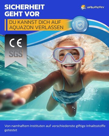 Маска для плавання Aquazon Starfish Junior Medium (7-12 років) синьо-жовта. Дитяча маска для снорклінгу та дайвінгу зі склам Tempered та силіконовим обтюратором.