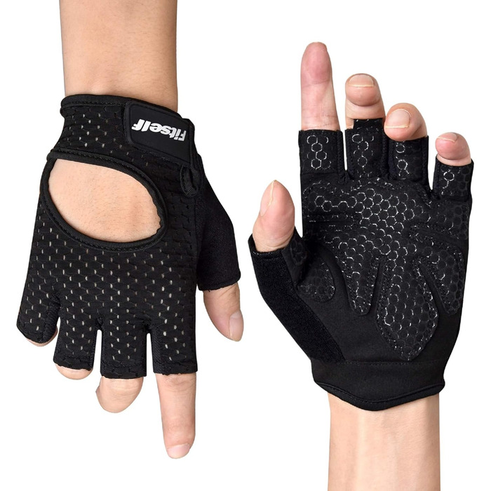 Фітнес рукавички для жінок та чоловіків: дихаючі рукавички для важкої атлетики, тренувань, спортзалу, бодібілдингу, силових тренувань, велоспорту. Чорний, розмір M