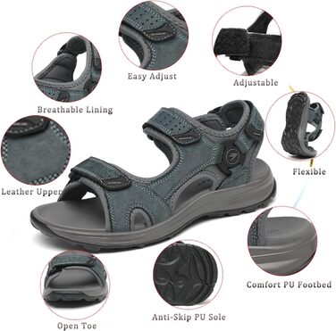 Чоловічі сандалі FLARUT для трекінгу та активного відпочинку, шкіра, сірі, 39 EU