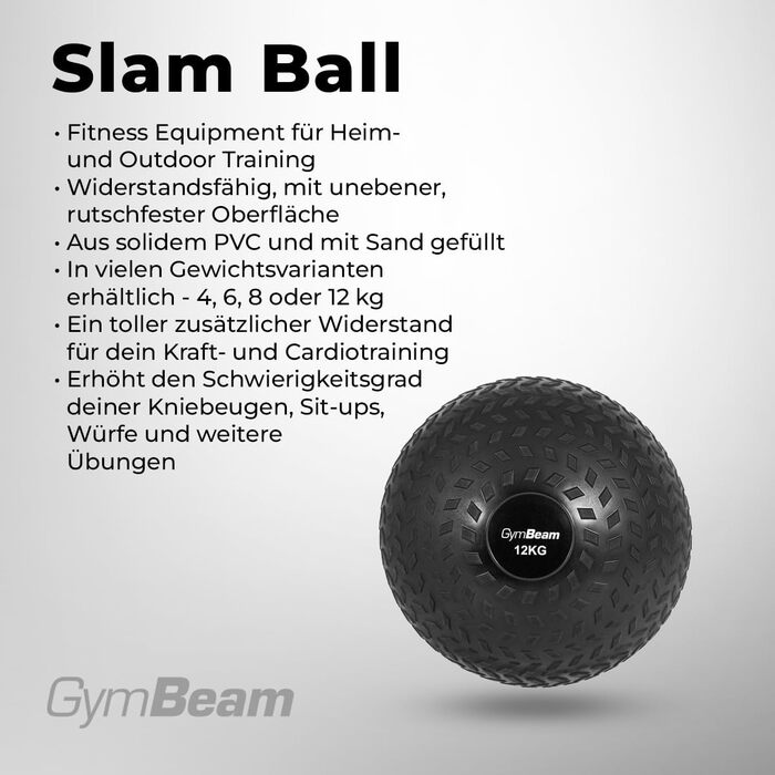 М'яч для тренувань GymBeam Slam Ball 6 кг - медичний м'яч для силових та кардіотренувань, ідеальний для домашніх тренувань, міцний PVC з неслизькою поверхнею
