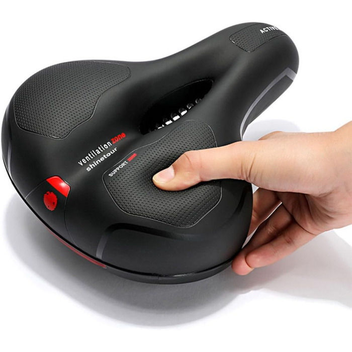 Сідло для велосипеда Yuirshion з Memory Foam, м'яке, комфортне, дихаюче, амортизуюче, для міста та гірських велосипедів, з червоною смугою, підходить для жінок та чоловіків