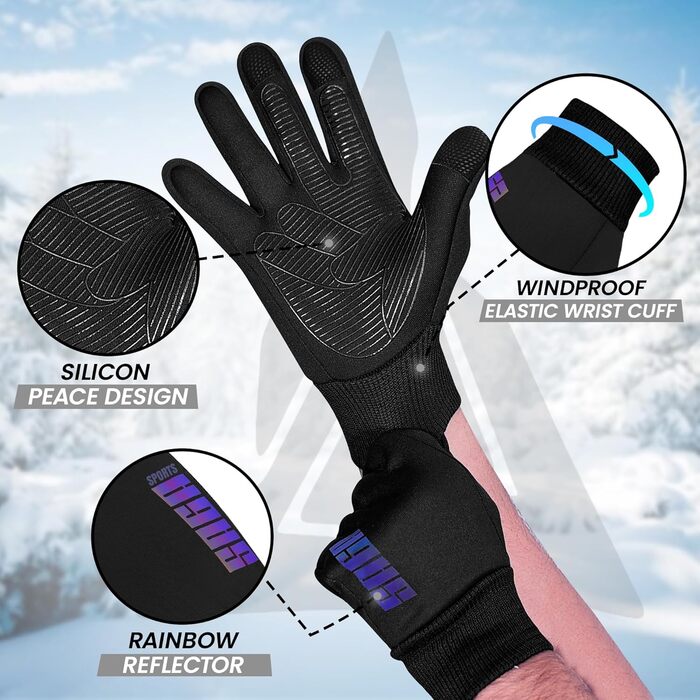 Водонепроникні дитячі рукавички для велосипеда, Touchscreen зимові рукавички для дітей 4–12 років, неслизькі та теплі, Softshell спортивні рукавички для дітей (Small [4-6 ], Райдуга)