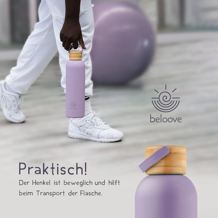 Термос пляшка beloove™ з нержавіючої сталі 500 мл, BPA-free, подвійні стінки, не протікає, для води і газованих напоїв, стійке до подряпин покриття, лілова