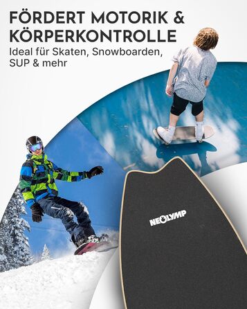 Балансборд NEOLYMP Holz – тренажер для балансу для дорослих та дітей – антиковзаюча поверхня, до 210 кг, 7 рівнів складності, магнітна настройка, чорний