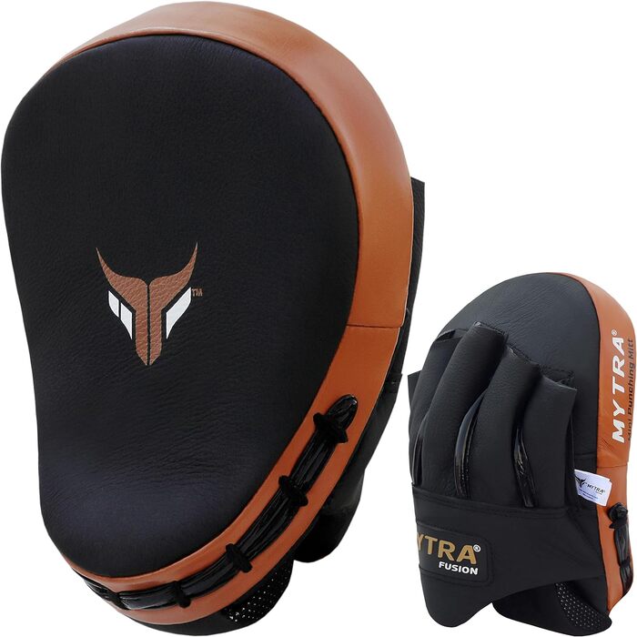 Mytra Fusion лапи для боксу вигнуті, натуральна шкіра, міні, для MMA, муай-тай, карате, кікбоксингу, тренувальні