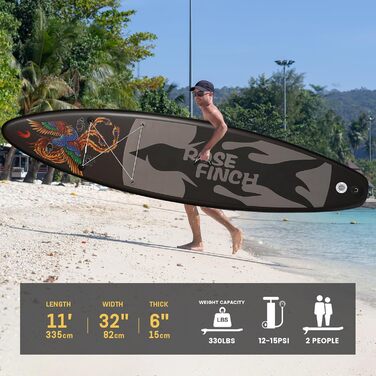 Надувна SUP-дошка FEATH-R-LITE Чорний Дракон, комплект для дорослих і підлітків: весло, насос, рюкзак, страховка, універсальна дошка для різних рівнів підготовки