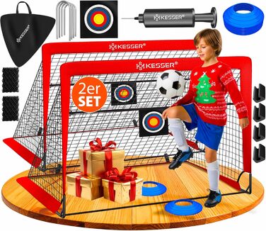 Ворота для футболу KESSER® (2 шт.) з аксесуарами: конуси, мішень, сумка, насос. Ідеальний подарунок для дітей, для гри в приміщенні та на вулиці.