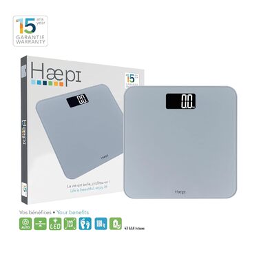 Цифрова вага Haepi для людей з великою скляною платформою, підсвіченим дисплеєм, точною вимірювальною системою та стильним дизайном, вантажопідйомність до 180 кг, батарейки в комплекті, гарантія 15 років