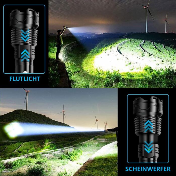 Ліхтар LED Glarylight USB-C, 500000 люкс, 5 режимів, водонепроникний IPX7, для кемпінгу та туризму