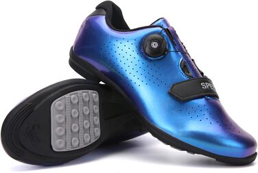 Велосипедні черевики для чоловіків та жінок, для шосе та гірського велосипеда, з гумовою підошвою, дихаючі кросівки, нековзкі черевики без фіксатора, MTB черевики (45 EU, Синій)