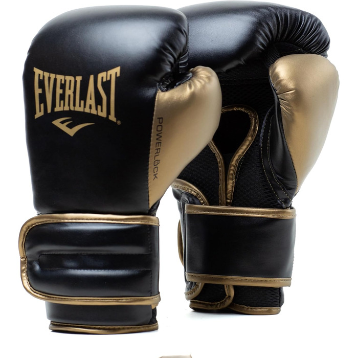 Боксерські рукавички Everlast Powerlock 2R, 10oz, чорний/золотий, для спарингу та роботи з боксерською грушею