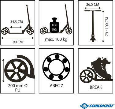 Скутер Schildkröt City Scooter Street Artist 2.0: Алюмінієвий, скласний, з колесами 200 мм, регульований кермо 79-100 см, для дітей та дорослих (Street Artist Blue)