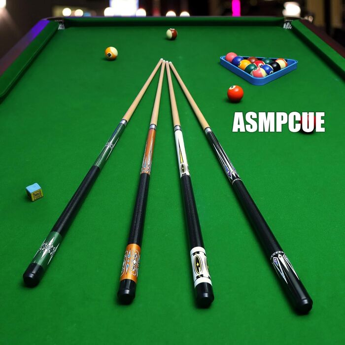 Більярдний кий Pool Queue 58 дюймів, тверде дерево, наконечник 13 мм, для професійних гравців, 1/2 кий, набір 4 шт.