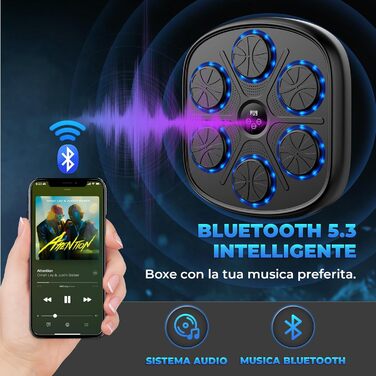 Музыкальний автомат для боксу HEETIPUK 2025 з Bluetooth, 2 боксерськими рукавичками, зарядним кабелем 2 м, настінний, ударостійкий з PU, регульована гучність – для фітнесу