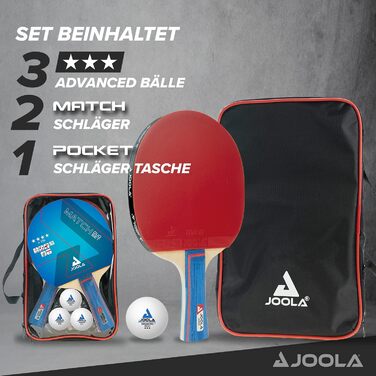 Набір для настільного тенісу JOOLA Duo PRO, 2 ракетки (червона/чорна), 3 м'ячі, чохол, мультиколір, універсальний розмір