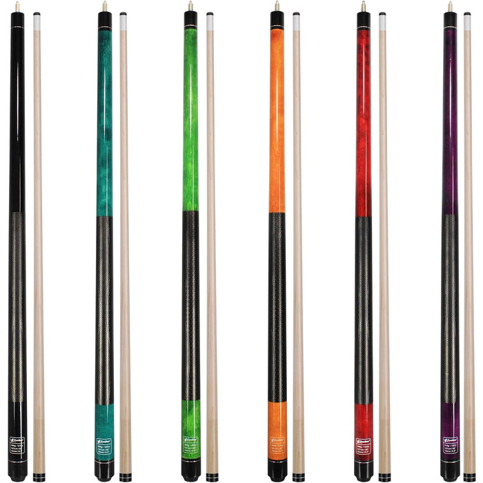 Набір київ для більярду CUEBAR 6 шт. (Lila, Rot, Grün, Blaugrün, Blau, Schwarz), кийки 45.7/50.8 см, 595.3 г, 3D-рукоятка, для чоловіків та жінок